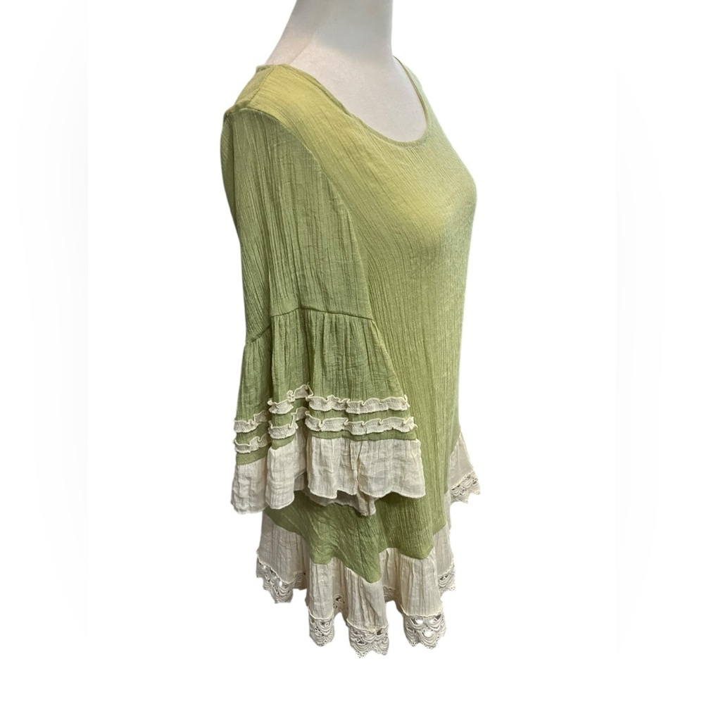 Paisley Vine Sage Green Bobo Top w/Lace - Size Medium - Picture 5 of 8